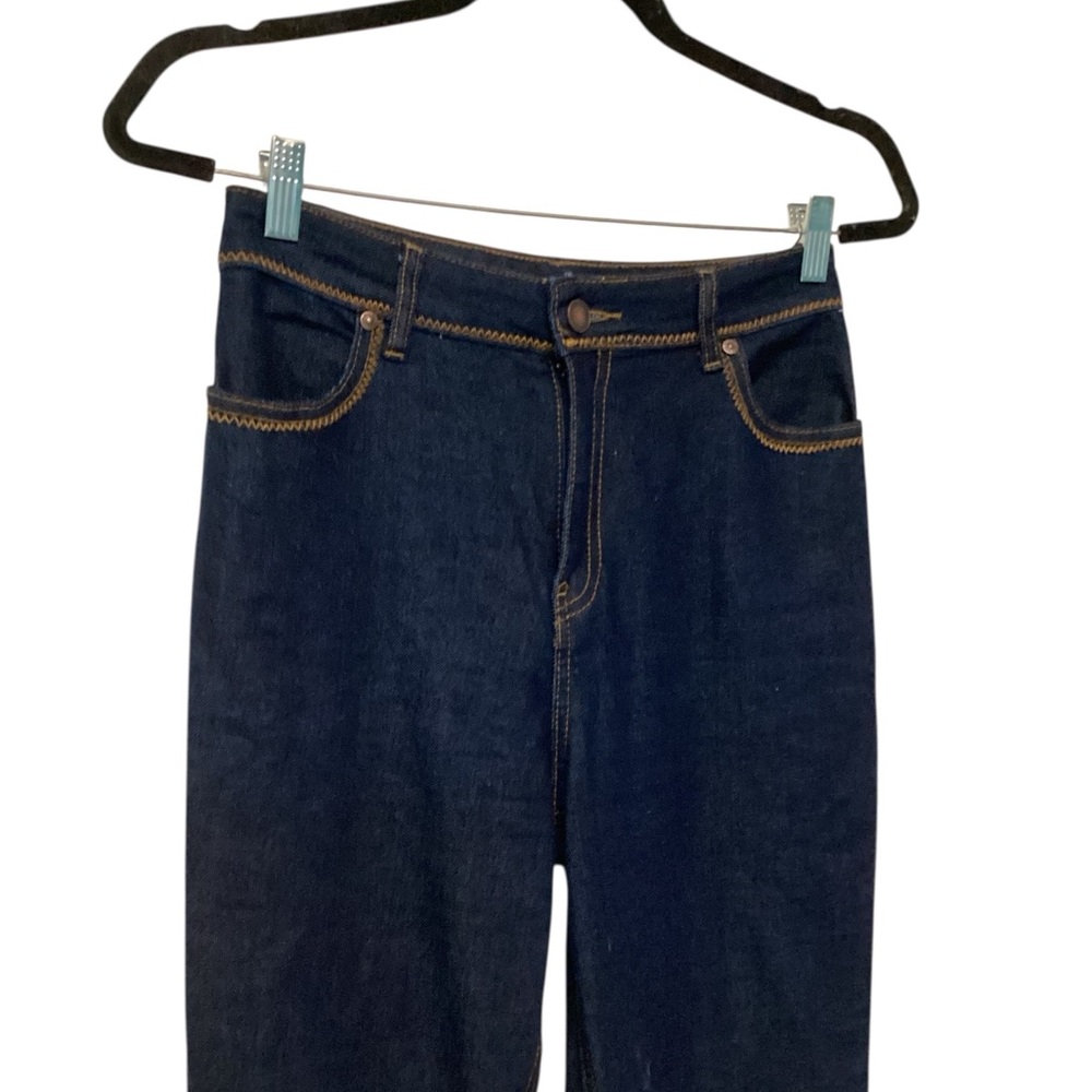 High Waist Cuffed Flare Leg Jeans In Dark Rinse Wash - Picture 3 of 7